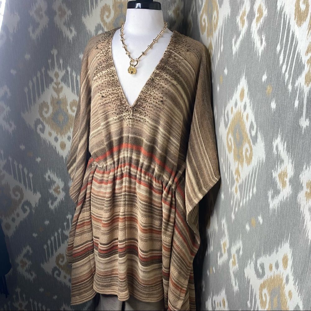 Ralph Lauren Vintage Knit Southwestern Beaded Indian Blanket Poncho Tunic - Picture 6 of 16